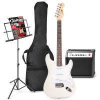 MAX GigKit Pack completo de guitarra eléctrica, amplificador y accesorios, con atril - Blanco