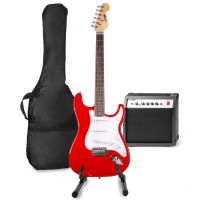 MAX GigKit Kit de guitarra eléctrica con soporte de suelo para guitarra - Color Rojo
