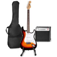 MAX GigKit Kit de guitarra eléctrica con soporte de suelo para guitarra - Color Sunburst