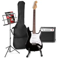 MAX GigKit Pack completo de guitarra eléctrica, amplificador y accesorios, con atril y soporte de guitarra - Negro