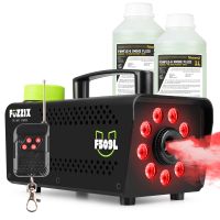 Fuzzix F509L Máquina de humo para fiestas de 500 w - 9 LED RGB incorporados + 2 litros de líquido - Negro