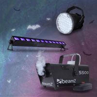 BeamZ Juego completo de efectos de Halloween con máquina de humo, luz estroboscópica LED y barra de luz negra LED