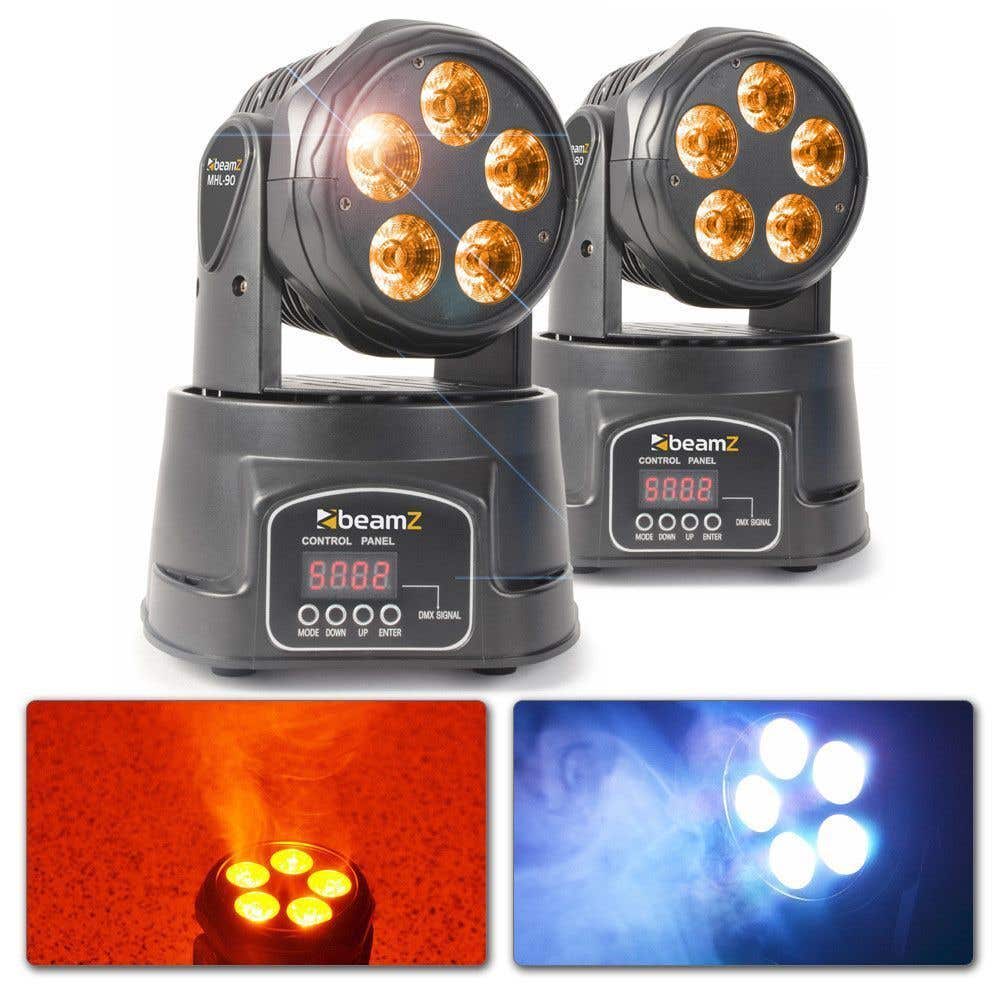 BeamZ Juego de 2 cabezas móviles LED MHL90 Wash (5x 18W con LEDs RGBAW-UV)