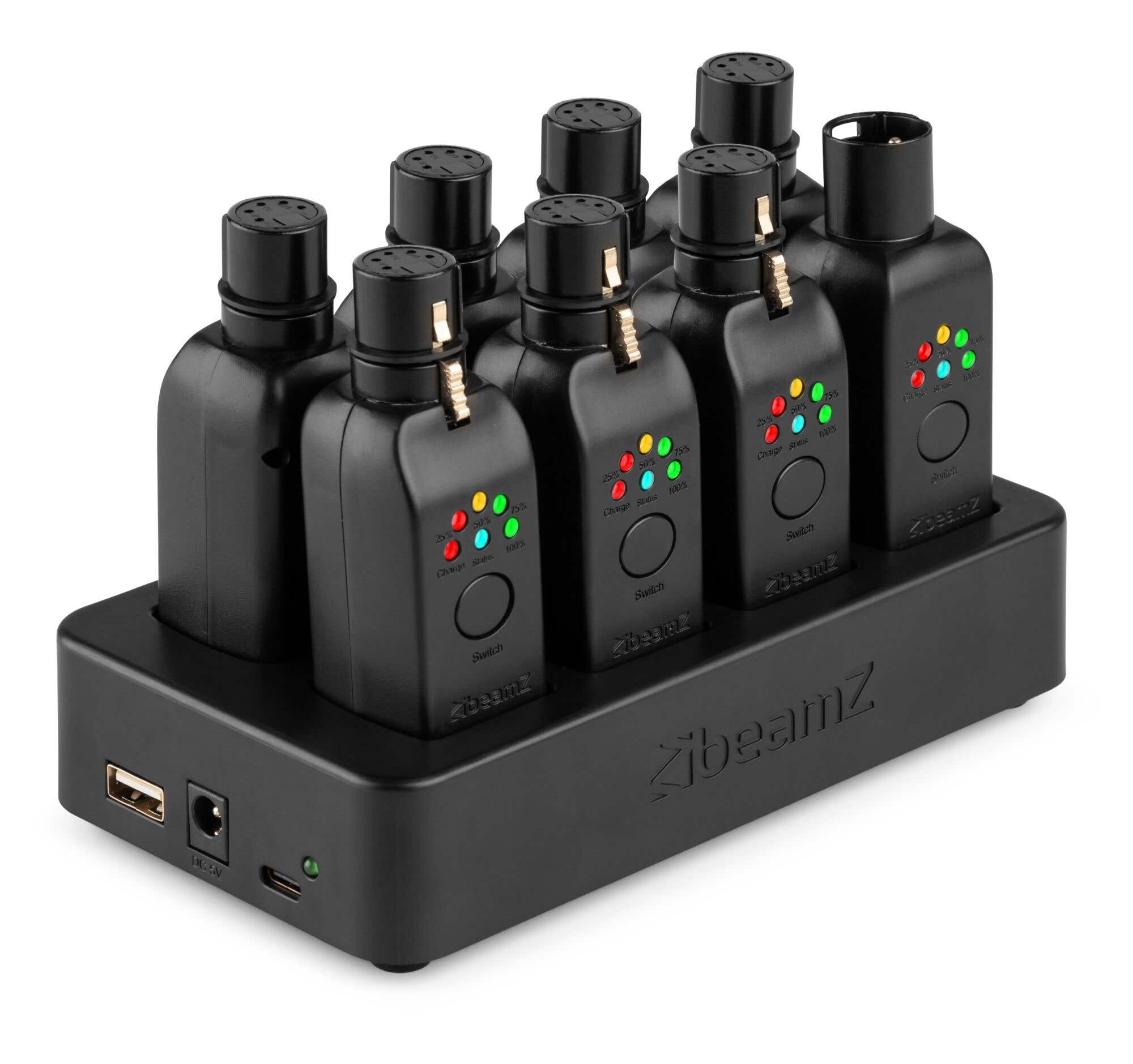 BeamZ Pack EazyLink – Sistema DMX inalámbrico con 1 transmisor, 7 receptores y estación de carga, color negro