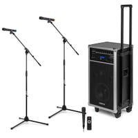 Vonyx ST100 – Pack con sistema portátil 250W con Bluetooth y 2 trípodes de micrófono MS10