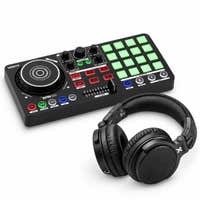 Vonyx Spin120 + HDX50BK - Pack controladora DJ de 2 canales con 16 pads, Virtual DJ LE y auriculares