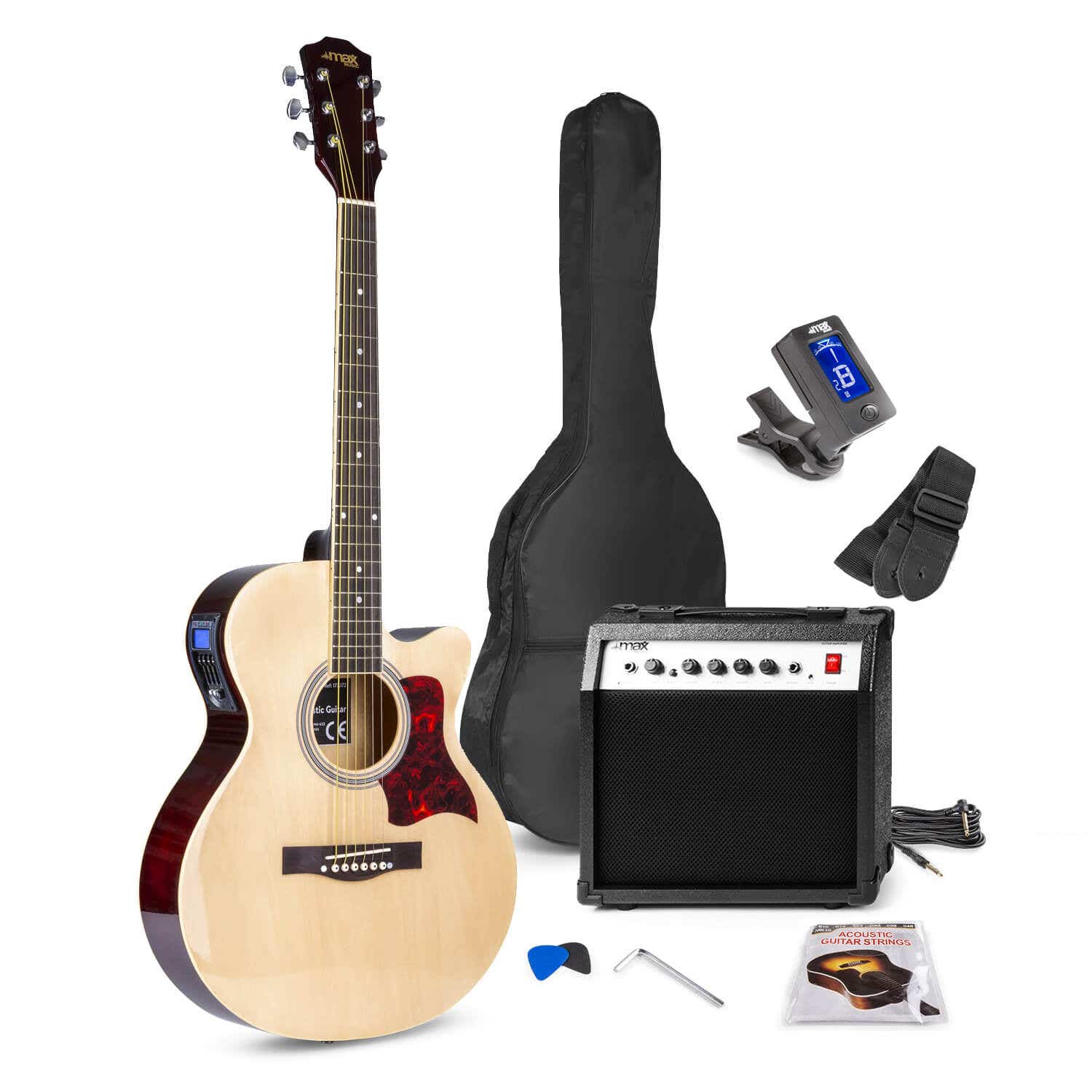Reacondicionado - Max ShowKit Conjunto Guitarra Acústica Electrificada Natural