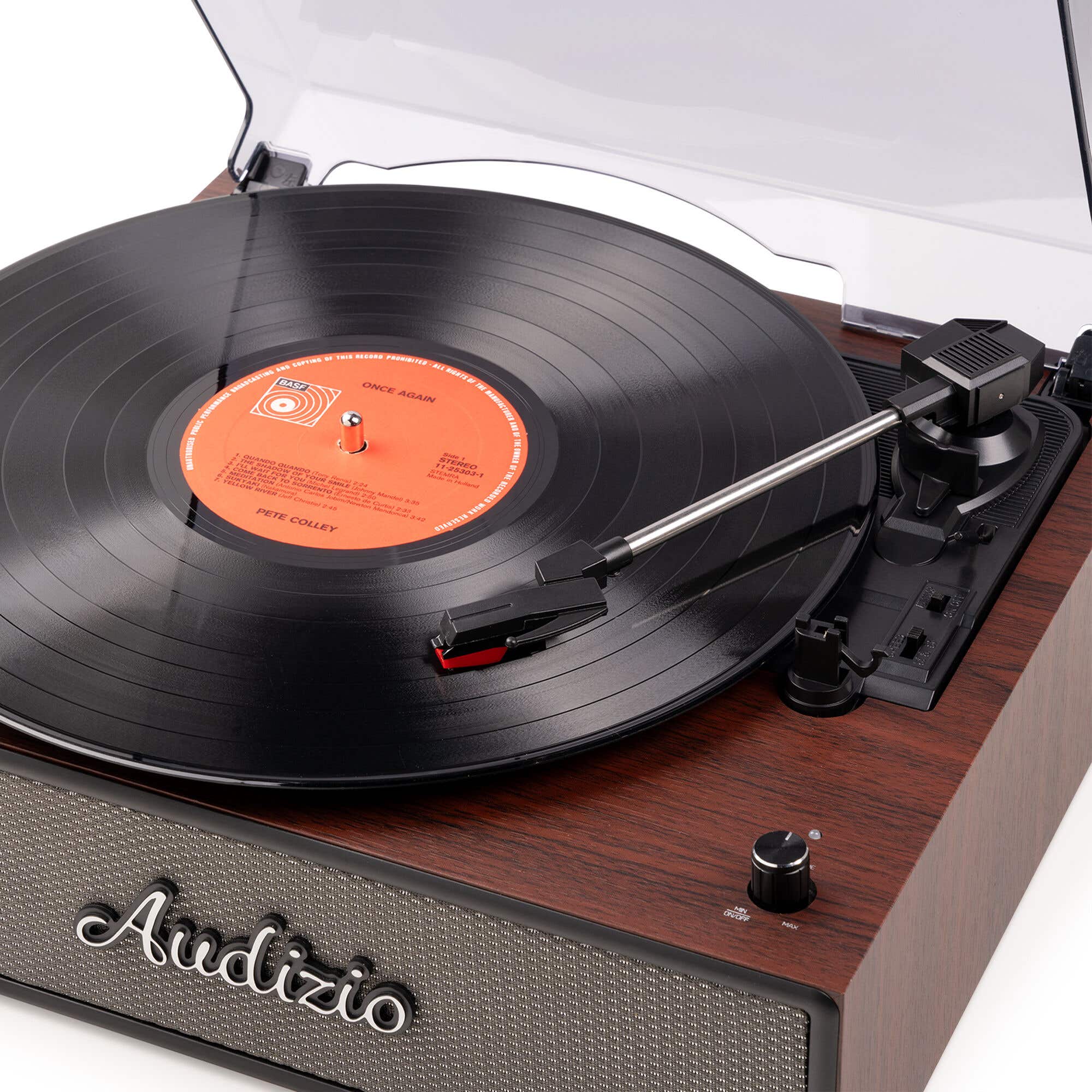 Audizio Reno – Tocadiscos para vinilo con altavoces estéreo integrados y Bluetooth, acabado en color madera