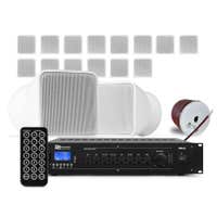 Power Dynamics BSX30W + PRM120 + RX22 – Pack sistema sonido 100V con 16 altavoces de pared blancos 2.5" 30W, amplificador 120W y cable 100m para interior, color blanco