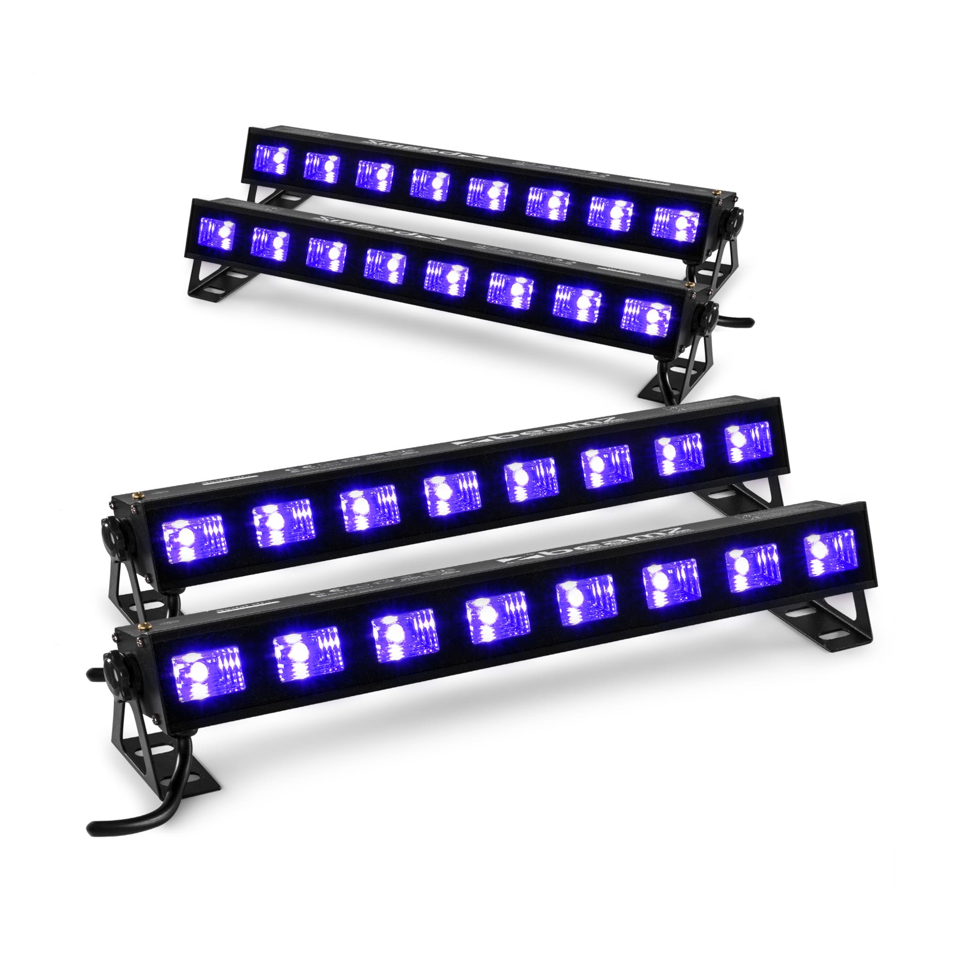 BeamZ BUVW83 – Pack de 4 unidades barra LED UV y blanco cálido 2 en 1 con 8 x 3W, efecto blacklight y wash, color negro