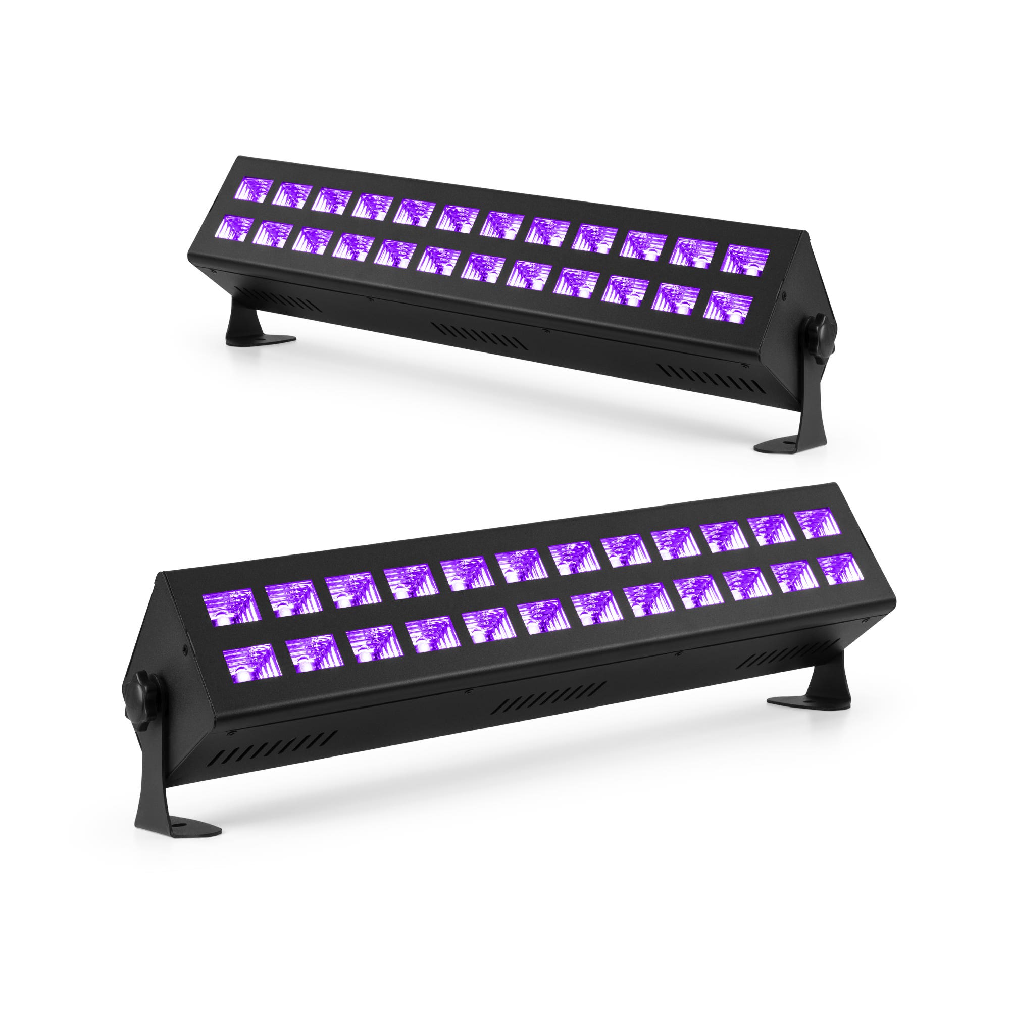 BeamZ BUV243 – Pack de 2 unidades barra LED UV Blacklight con 24 x 3W 390-410nm, control DMX, función estroboscópica, color negro