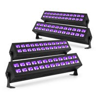 BeamZ BUV243 – Pack de 4 unidades barra LED UV Blacklight con 24 x 3W 390-410nm390-410nm, control DMX, función estroboscópica, color negro