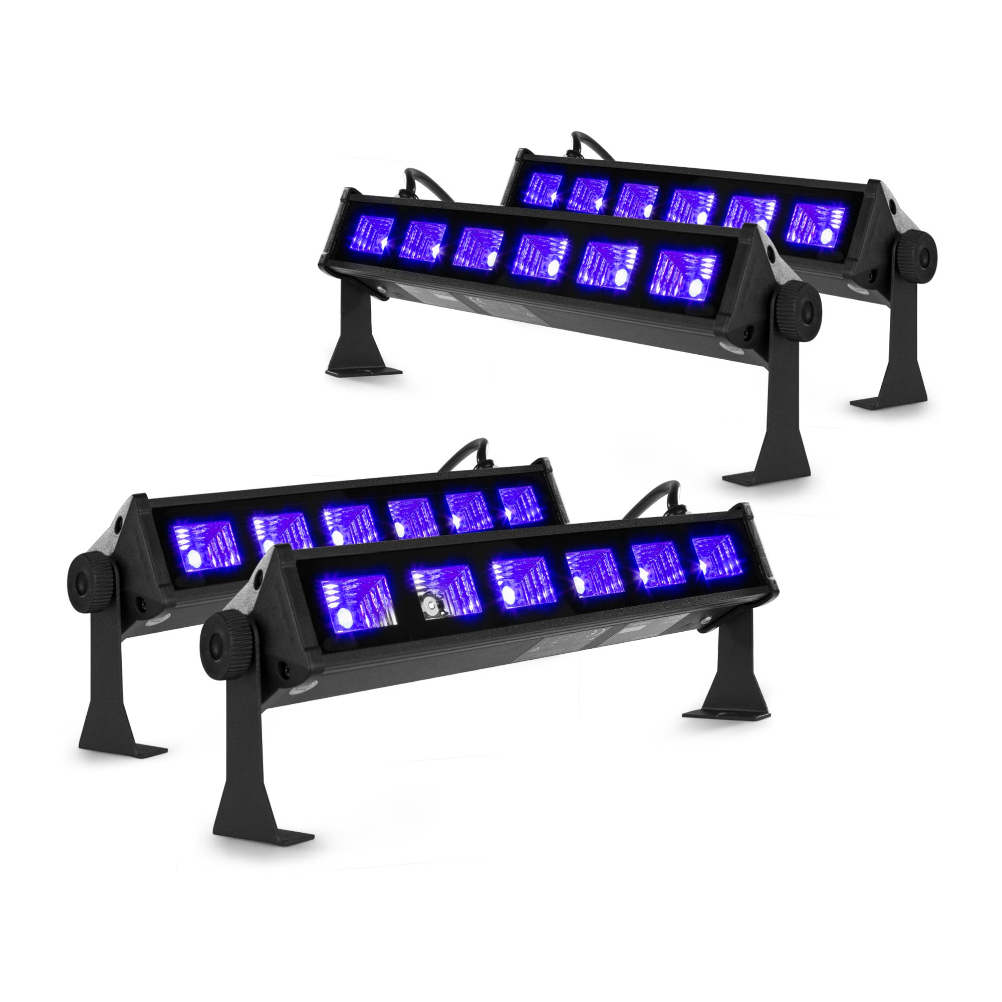 BeamZ BUV63 – Pack de 4 unidades barra LED UV Blacklight con 6 x 3W, efecto luz negra 395-405nm, color negro