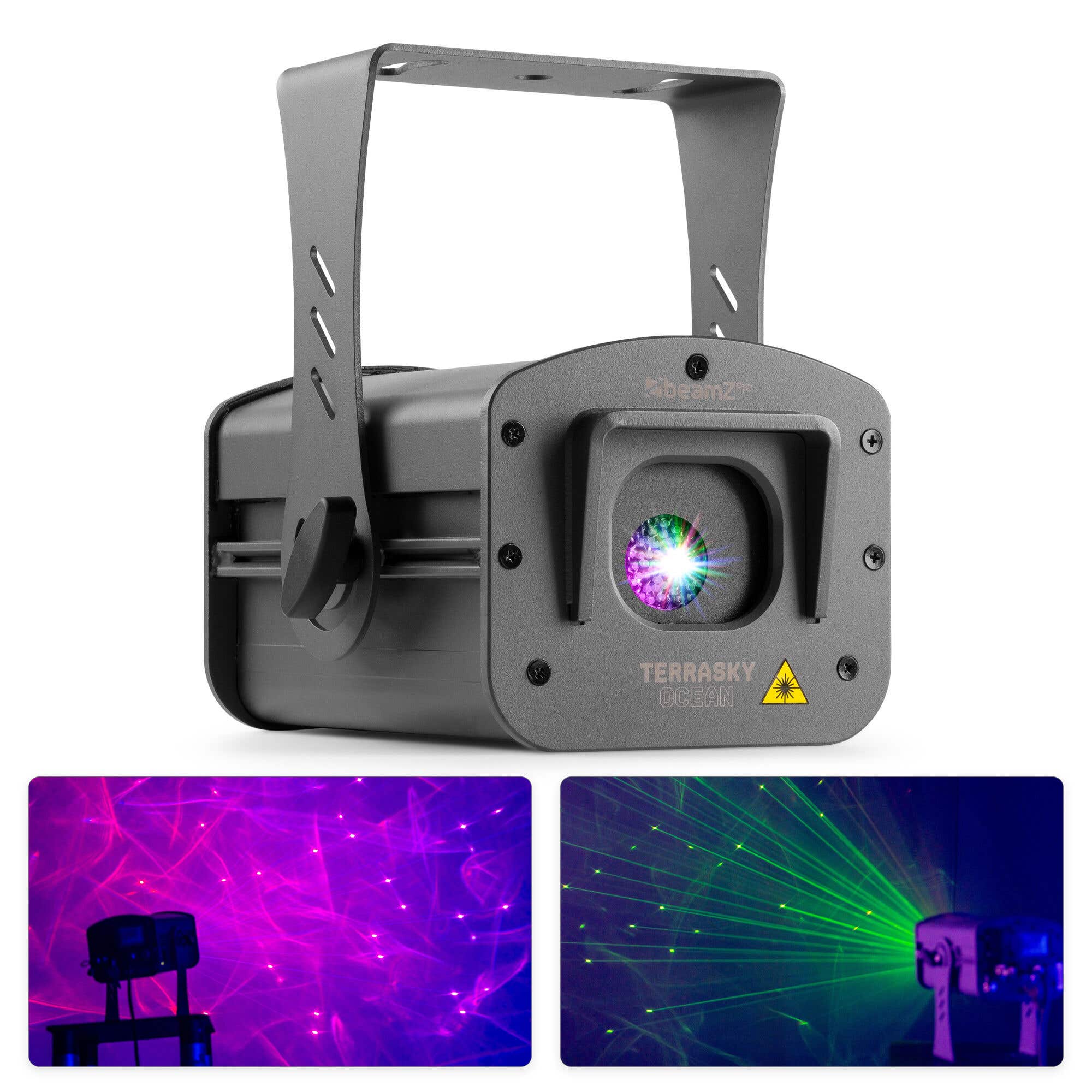 BeamZ Pro TerraSky Ocean – Láser RGB IP65 para exterior con efectos acuáticos y DMX profesional, color gris oscuro