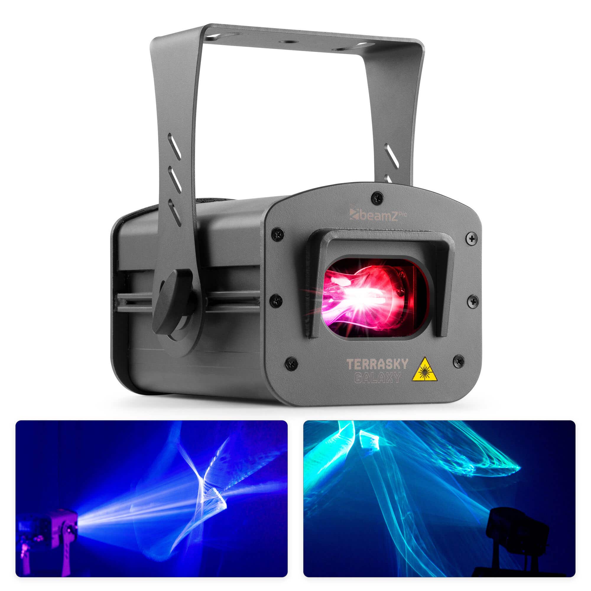 BeamZ Pro TerraSky Galaxy – Láser RGB IP65 para exterior con efecto aurora y estrellas, control DMX, color gris oscuro