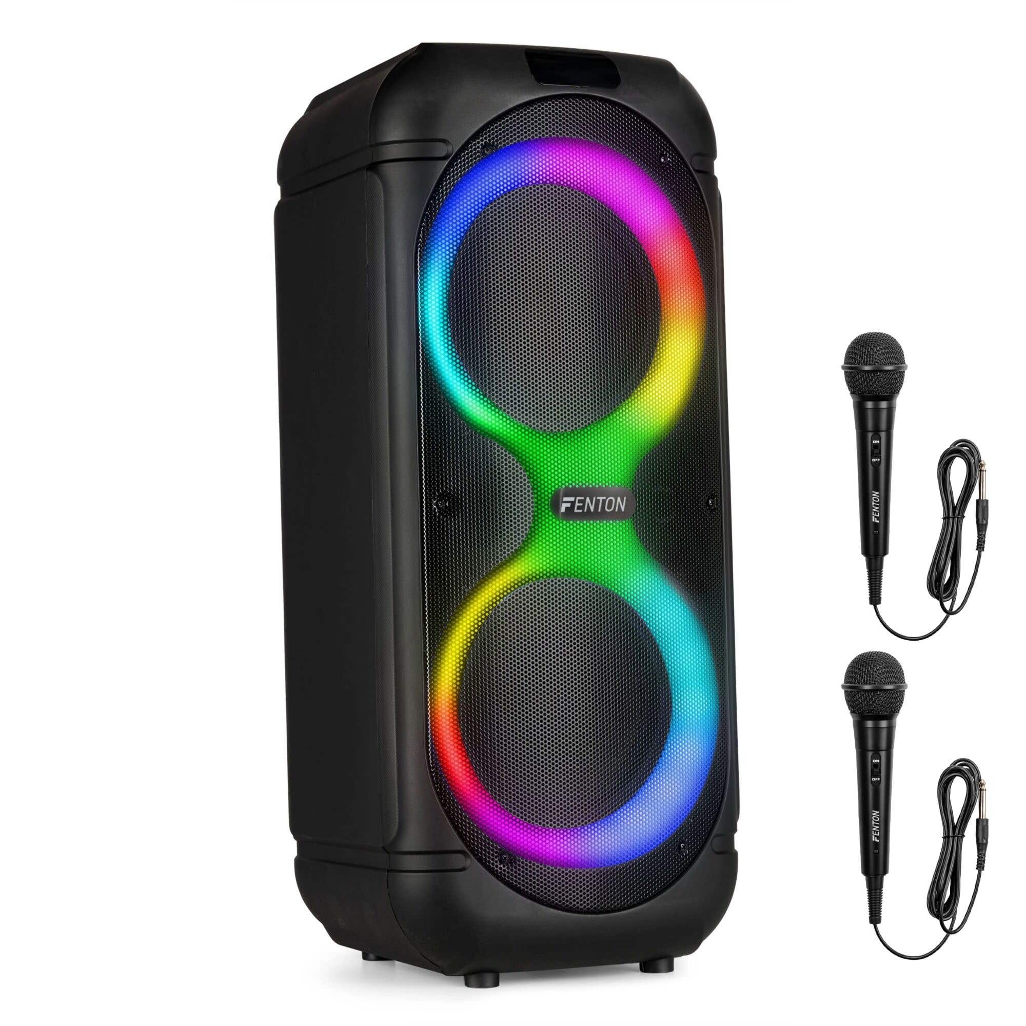 Fenton Track510 Partybox - Altavoz para fiestas con LED y 2 woofers de 8 pulgadas - Incluye micrófono - 160W