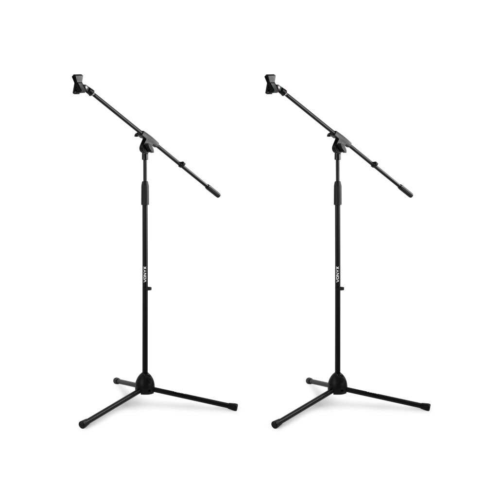 Vonyx MS10 - Pack 2 Soportes de Micrófono con Jirafa Ajustable 110-230 cm y Pinzas Incluidas