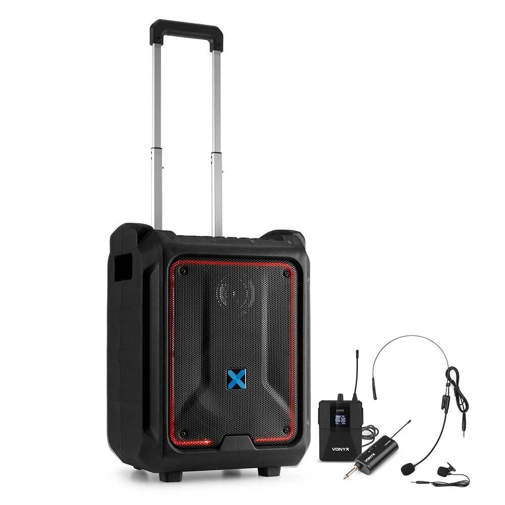 Vonyx SPLASH300 – Altavoz portátil IPX5 con micrófono inalámbrico Diadema/solapa WM55B con petaca 