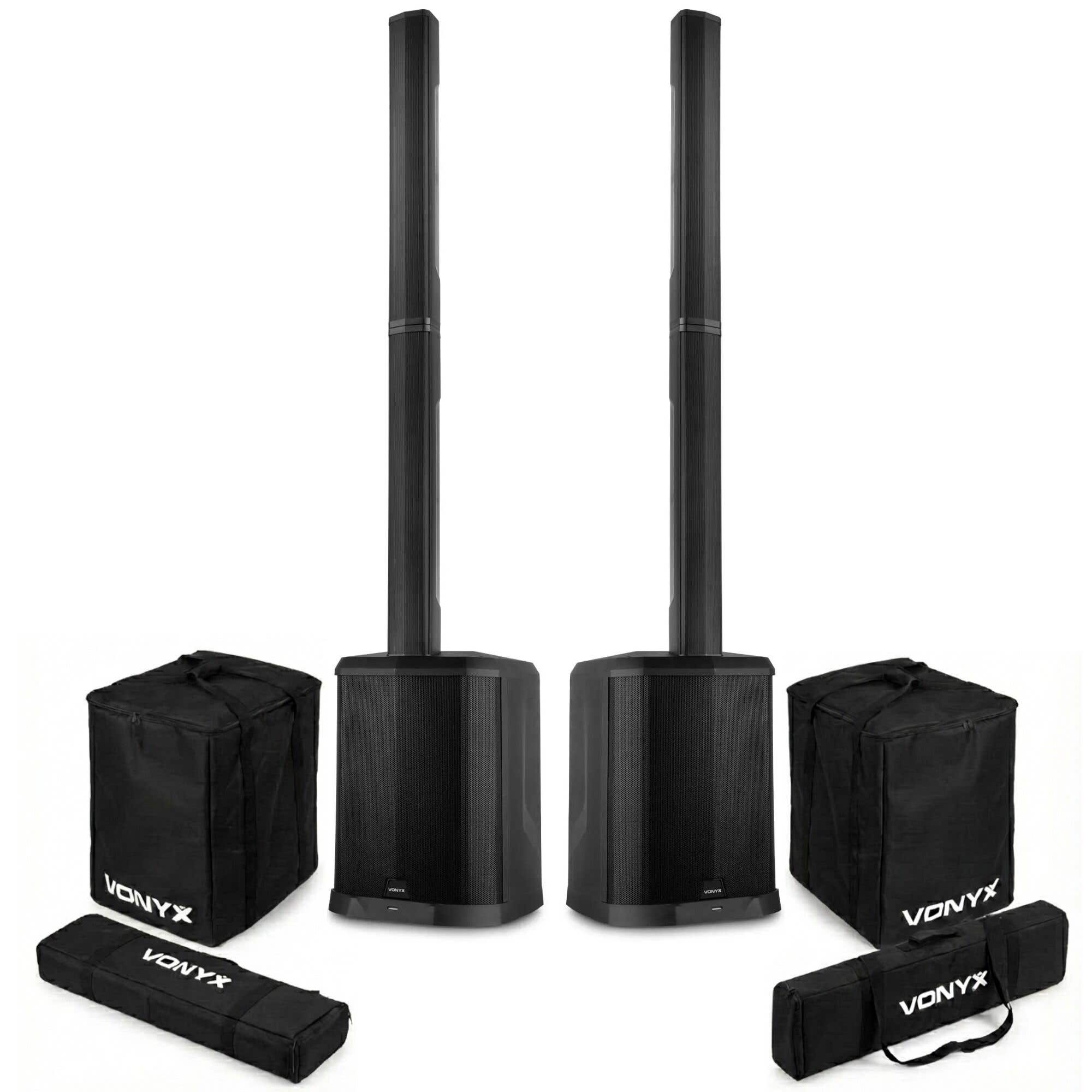 Vonyx VX822 – Pack de 2 altavoces de columna activos Bluetooth 3600W con 2 fundas VX822BAG para transporte, color negro