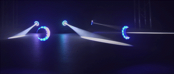Uno de los moving heads con un anillo LED halo con multitud de colores diferentes.